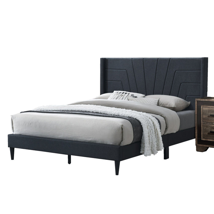 Charcoal Color 1 Piece Queen Size Bed Burlap Fabric Headboard Upholstered Bedroom Furniture Platform Bedframe