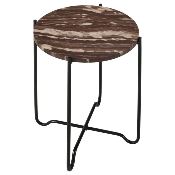 Latifa - Round Accent Table With Marble Top - Red And Black Unique Piece Furniture