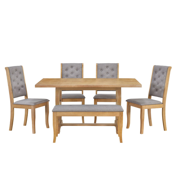 Trexm 6 Piece Retro Dining Set With Unique-Designed Table Legs And Foam-Covered Seat Backs & Cushions For Dining Room (Natural Wood Wash)