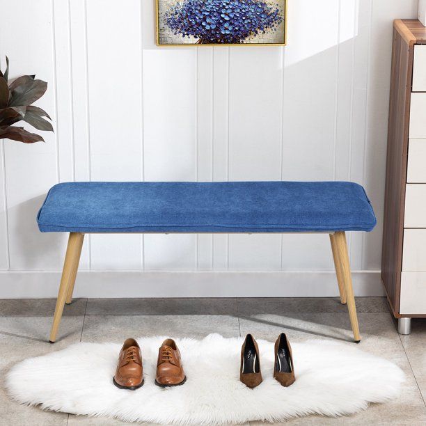 45.3" Dining Room Bench With Metal Legs - Dark Blue
