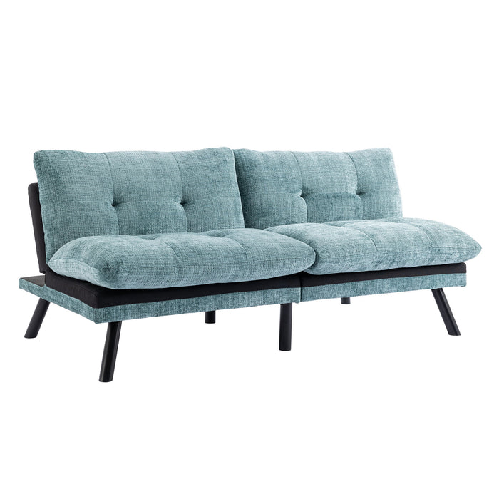 Convertible Sofa Bed Loveseat Futon Bed Breathable Adjustable Lounge Couch With Metal Legs, Futon Sets For Compact Living Space Chenille- Mint Green