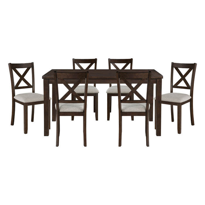 Dark Chery Finish Wooden Dining Set 7 Piece Dining Table And Beige Side Chairs Transitional Kitchen Breakfast Furniture Set
