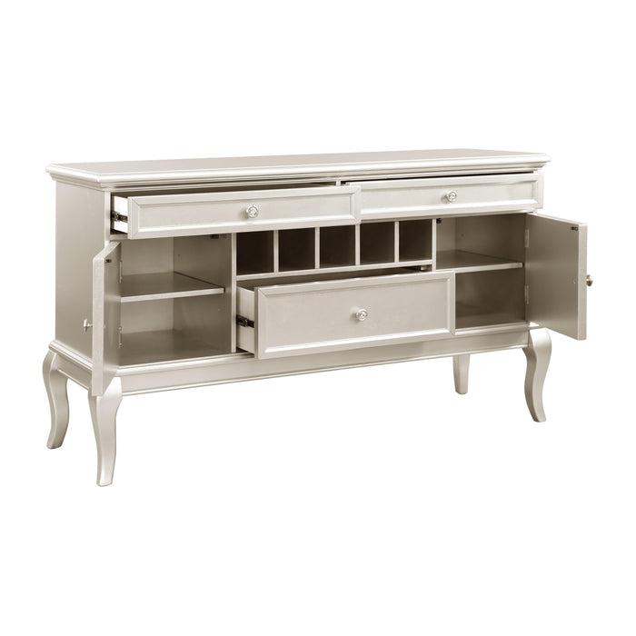 Modern Glamorous Silver Finish Buffet Of 3 Drawers Wine Rack Adjustable Shelfs Cabinet Server 1 Piece Traditional Dining Furniture