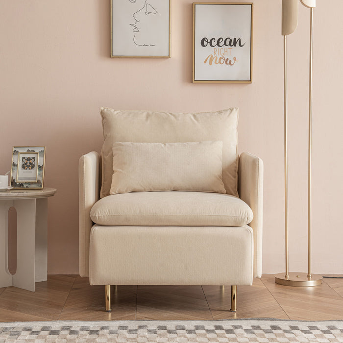 Modern Fabric Accent Armchair, Upholstered Single Sofa Chair, Beige Cotton Linen-30.7''