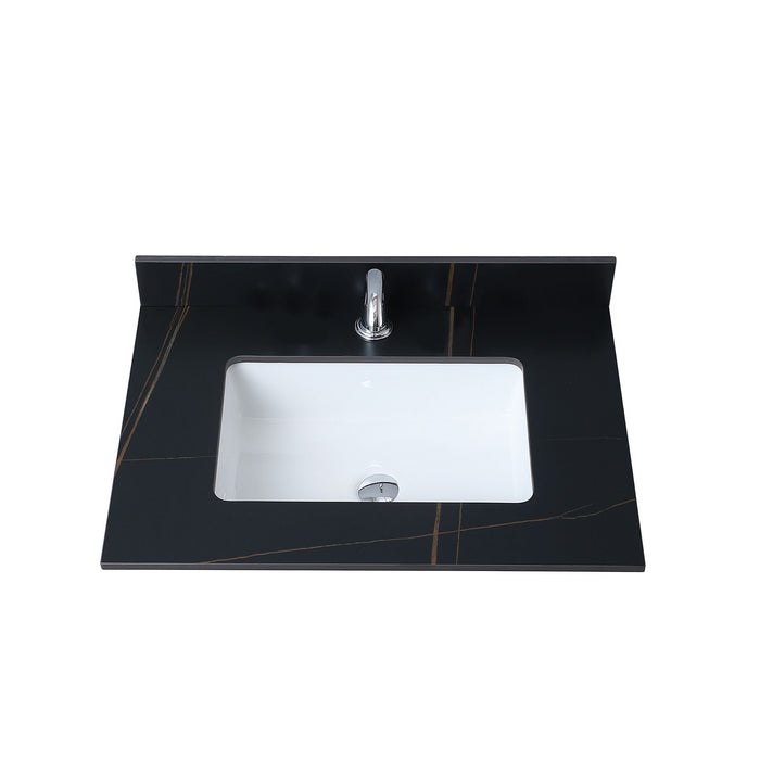 Montary 31" Sintered Stone Bathroom Vanity Top Black Gold Color With Undermount Ceramic Sink And Single Faucet Hole With Backsplash