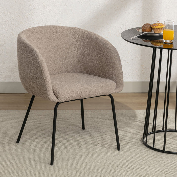 Boucle Fabric Dining Chair With Black Metal Legs - Light Coffee