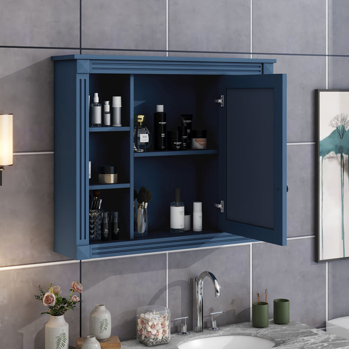 35'' X 28'' Royal Blue Wall Mounted Bathroom Storage Cabinet, Modern Bathroom Wall Cabinet With Mirror, Mirror Cabinet With 6 Open Shelves (Not Include Bathroom Vanity)