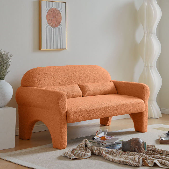 Modern Lambs Wool Fabric Loveseat For Living Room - Orange