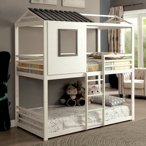 Stockholm - Twin Over Twin Bunk Bed - White / Gun Metal Unique Piece Furniture