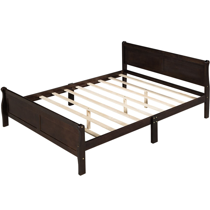 Full Size Wood Platform Bed With Headboard And Wooden Slat Support - Espresso
