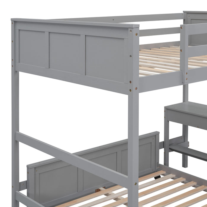 Full Over Full Bunk Bed With Desk, Gray