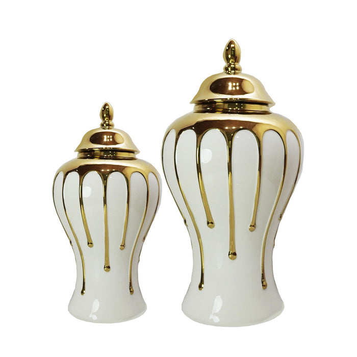 Exquisite Gilded Ginger Jar With Removable Lid - White