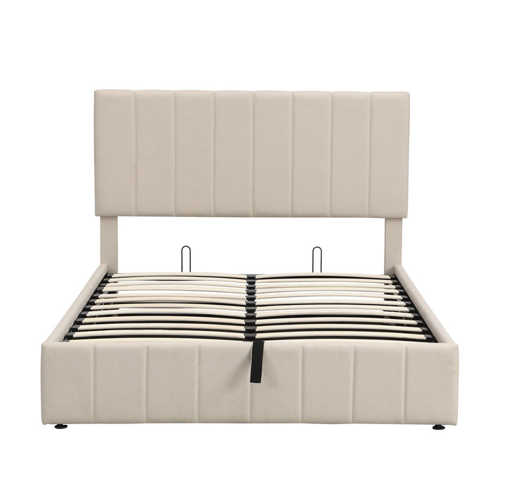 Full Size Upholstered Platform Bed With A Hydraulic Storage System - Beige