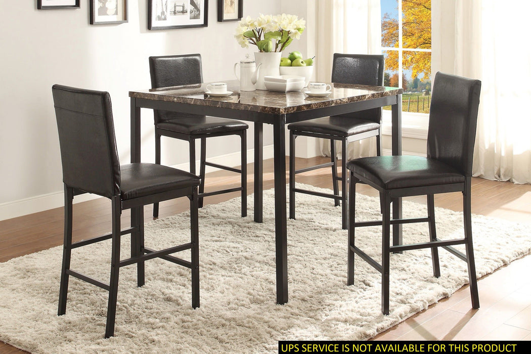 Black Metal Finish Counter Height Dining Set 5 Pieces Faux Marble TableTop And 4 Counter Height Chairs Transitional Small Space Dining Room Furniture