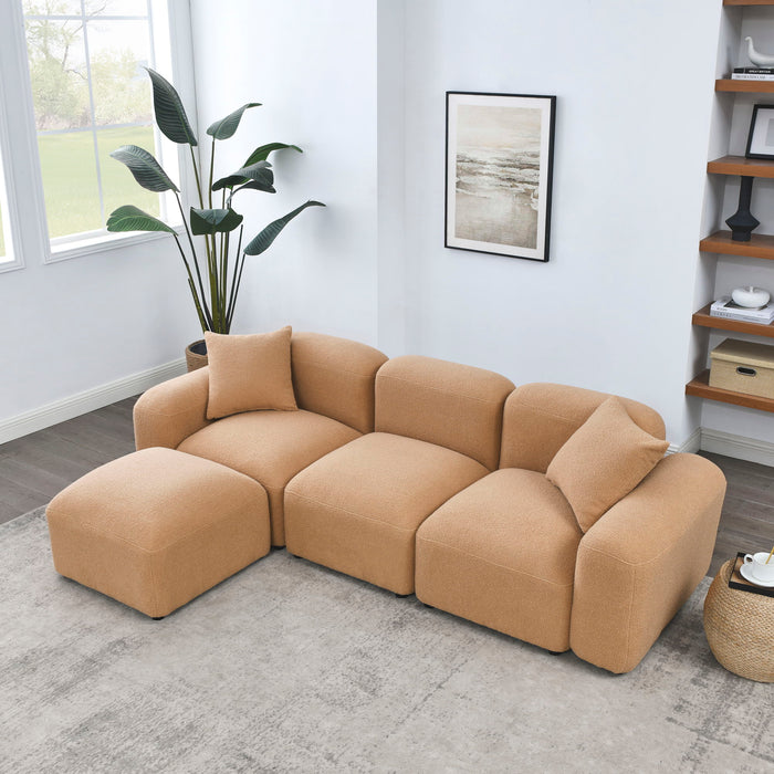 L - Shape Modular Sectional Sofa, Diy Combination, Teddy Fabric, Camel