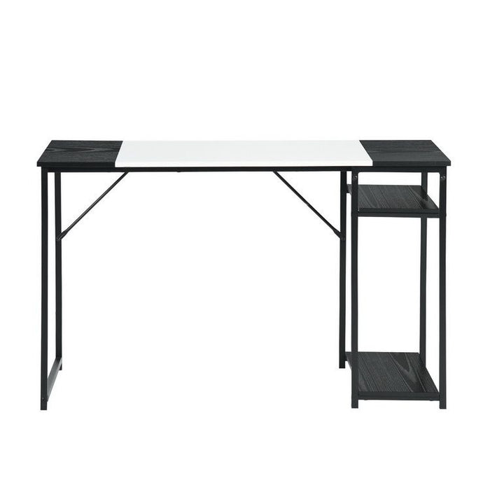 47.2" L X 23.6" D Writing Computer Desk, Home Office Study Desk With 2 Storage Shelves On Right Side, Fashion Simple Style Wood Table Metal Frame- White & Black