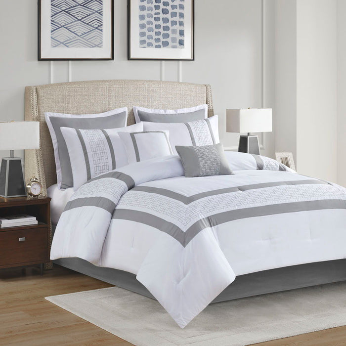 8 Piece Embroidered Comforter Set In White
