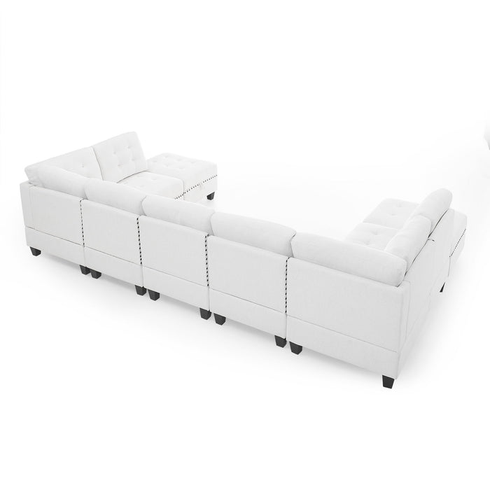 U-Shape Modular Sectional Sofa, Diy Combination, Includes Two Single Chair, Two Corner And Two Ottoman - Ivory Chenille