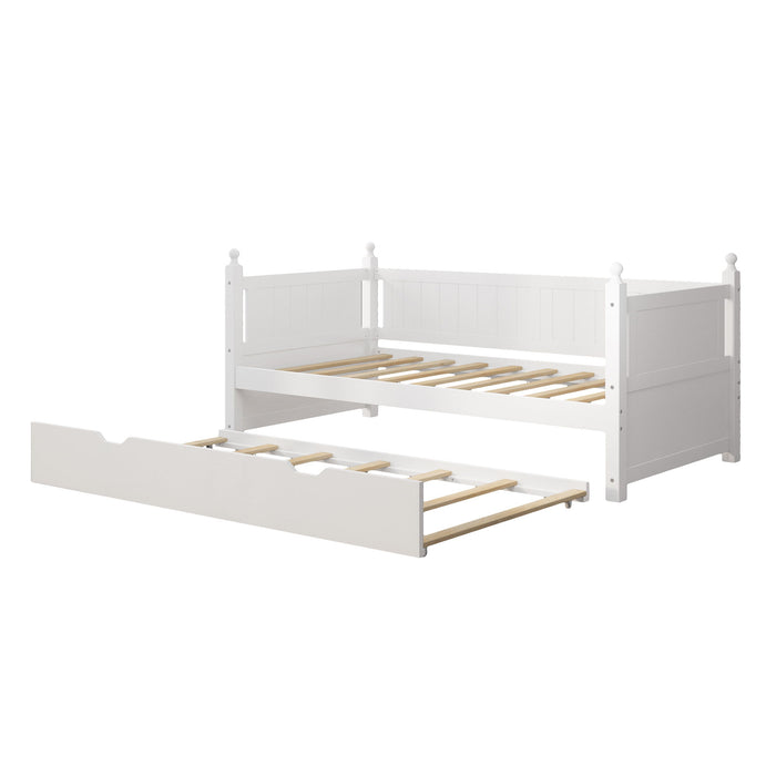 Twin Size Solid Wood Daybed With Trundle For Limited Space Kids, Teens, Adults, No Need Box Spring, White