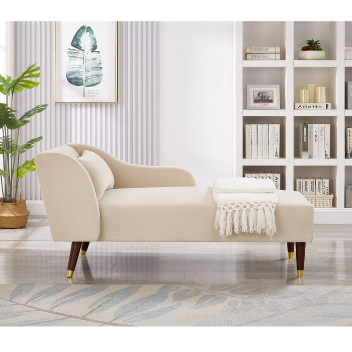 Modern Chaise Lounge Chair Velvet Upholstery (Beige)