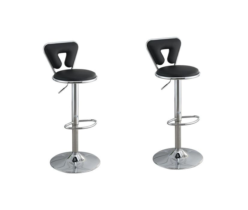 Adjustable Bar Stool Gas Lift Chair Black Faux Leather Chrome Base Metal Frame Modern Stylish (Set of 2) Chairs