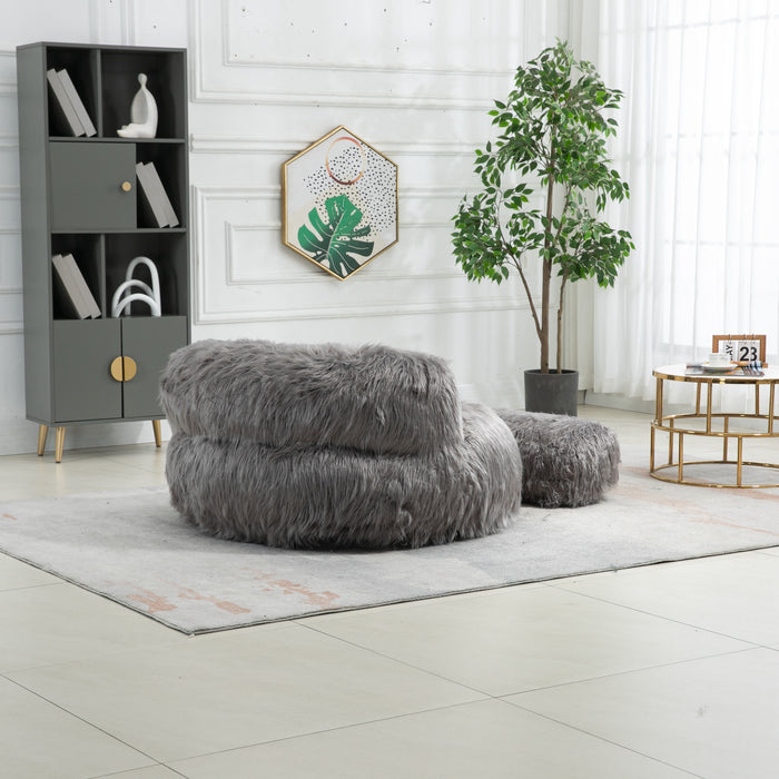 Coolmore Bean Bag Chair Faux Fur Lazy Sofa /Footstool Durable Comfort Lounger High Back Bean Bag Chair Couch For Adults And Kids, Indoor - Gray