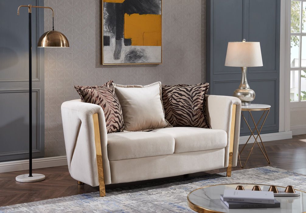 Chanelle Thick Velvet Upholstered Loveseat Made With Wood In Beige