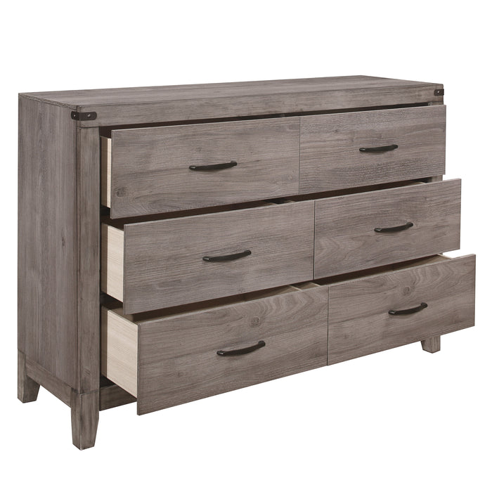 Industrial Design Brownish Gray Finish Dresser Of 6 Drawers Premium Melamine Modern Bedroom Furniture 1Pc