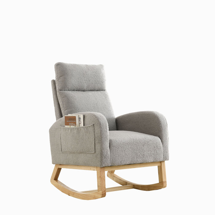 Welike 27.6" W Modern Accent High Backrest Living Room Lounge Arm Rocking Chair, Two Side Pocket - Light Gray