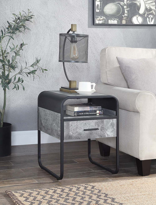 Raziela - End Table - Concrete Gray & Black Finish - 22" Unique Piece Furniture