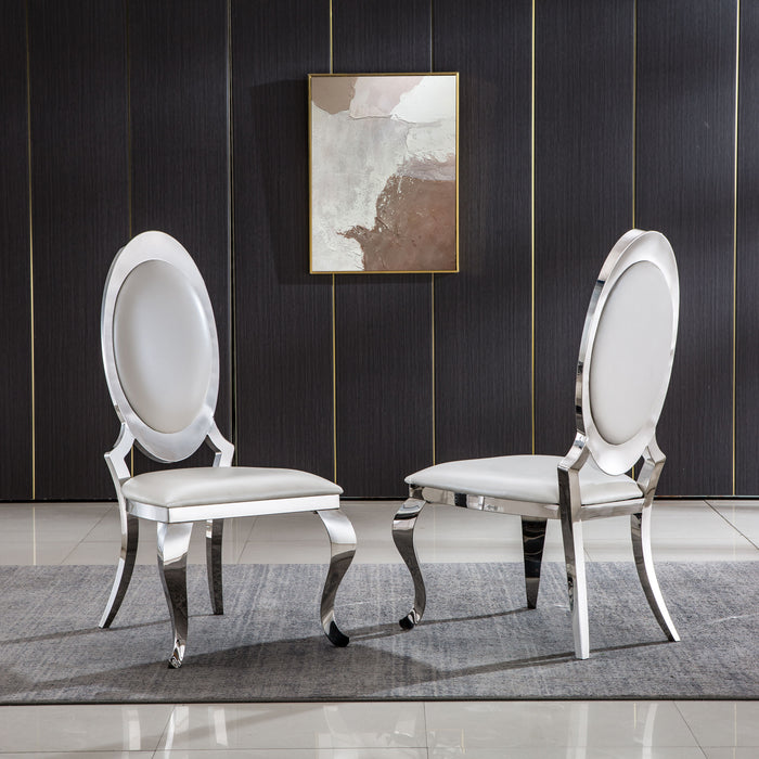 Leatherette Dining Chair, Oval Backrest (Set of 2) Steel Legs