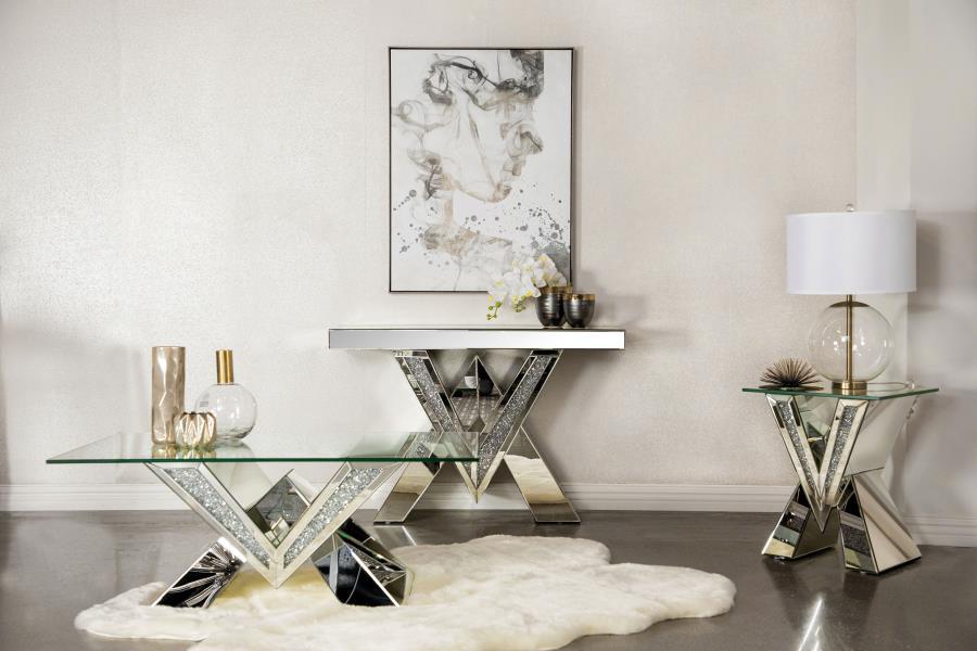 Taffeta - V-Shaped Coffee Table With Glass Top - Silver Unique Piece Furniture