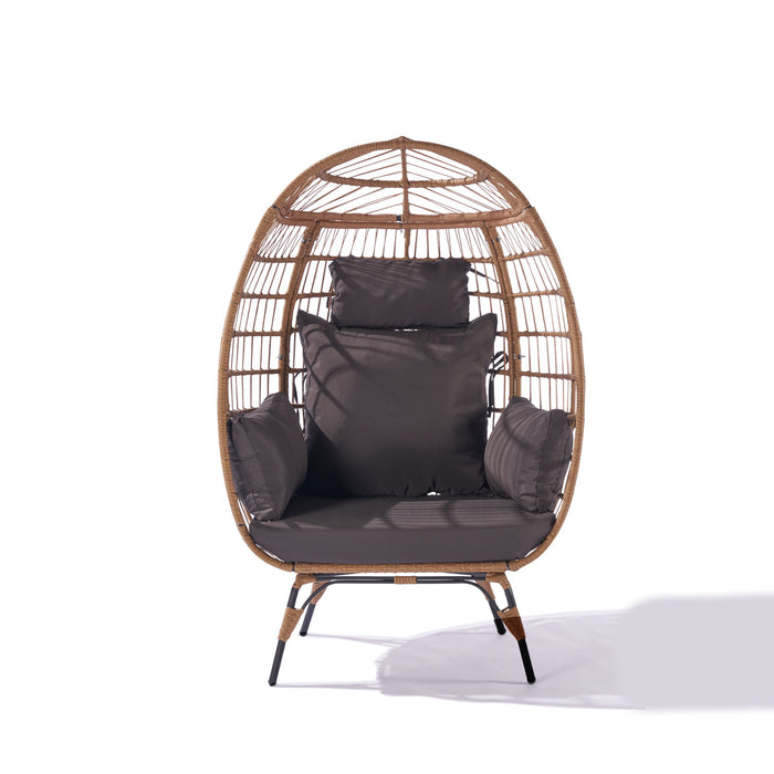 Wicker Egg Chair, Oversized Indoor Outdoor Lounger For Patio, Backyard, 5 Cushions, Steel Frame - Dark Grey