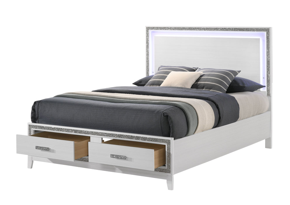 Acme Haiden Eastern King Bed With Storage, LED & White Finish