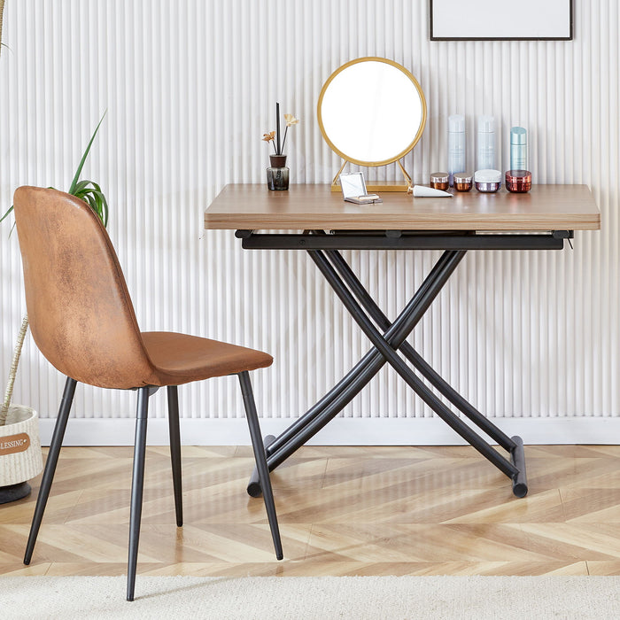 Modern Minimalist Multifunctional Lifting Table, With A 08-Inch Wood Grain Process Sticker Desktop And Black Metal Legs, Can Be Used As A Dressing Table, Coffee Table, Dining Table, And Office Table