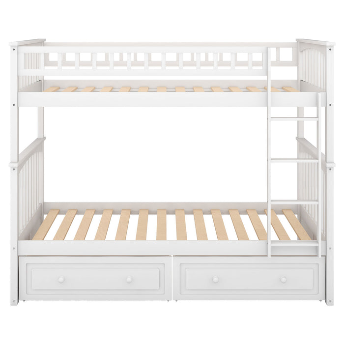 Twin Over Twin Bunk Bed With Drawers, Convertible Beds - White
