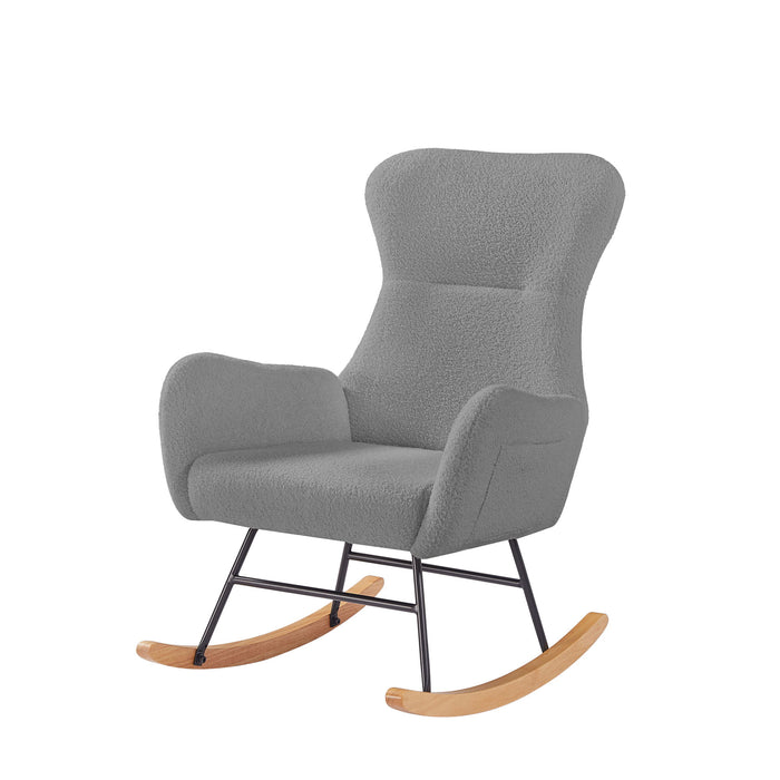 Gray Teddy Fabric Rocking Chair