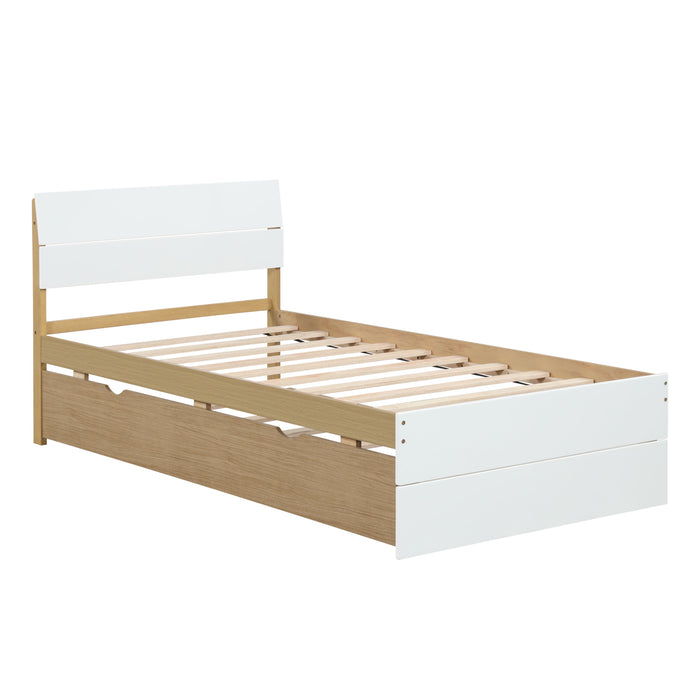 Modern Twin Bed Frame With Trundle For White High Gloss With Light Oak Color