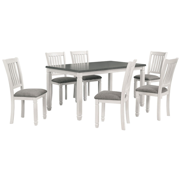 Trexm 7 Piece Dining Table Set Wood Dining Table And 6 Upholstered Chairs With Shaped Legs For Dining Room / Living Room Furniture (Gray / White)