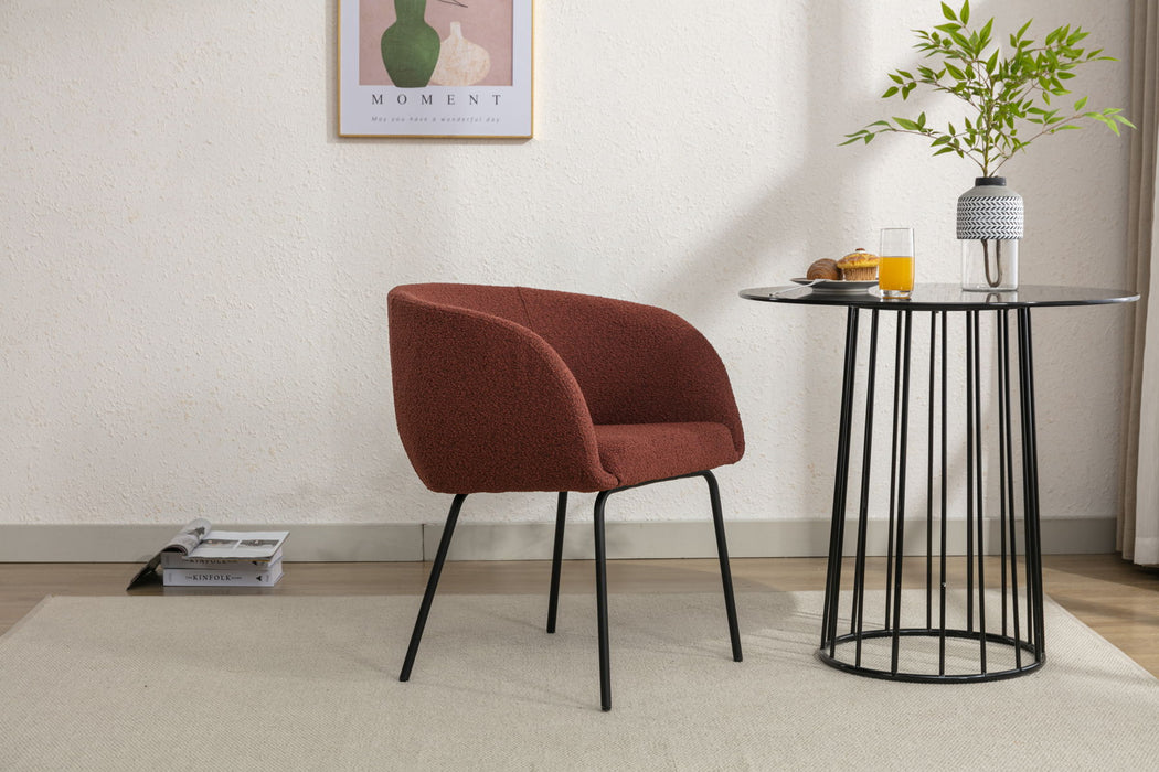 Boucle Fabric Dining Chair With Black Metal Legs, Wine Red