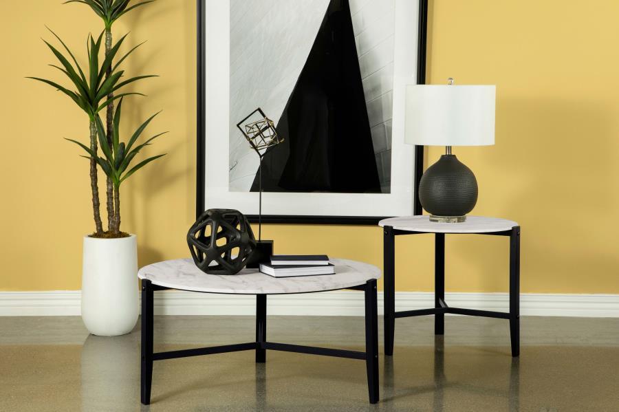 Tandi - Round End Table Faux Marble - White And Black Unique Piece Furniture