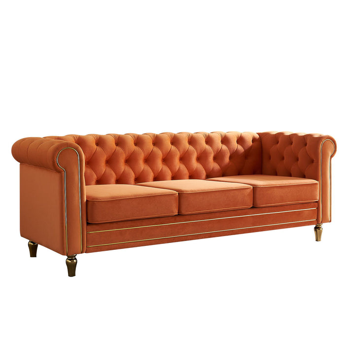 Chesterfield Velvet Sofa For Living Room Orange Color