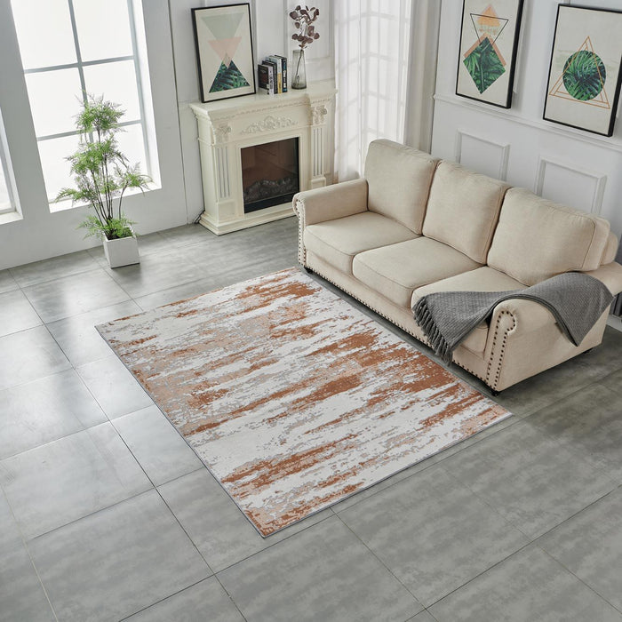 Zara Collection Abstract Design Gray Brown Rust Machine Washable Super Soft Area Rug