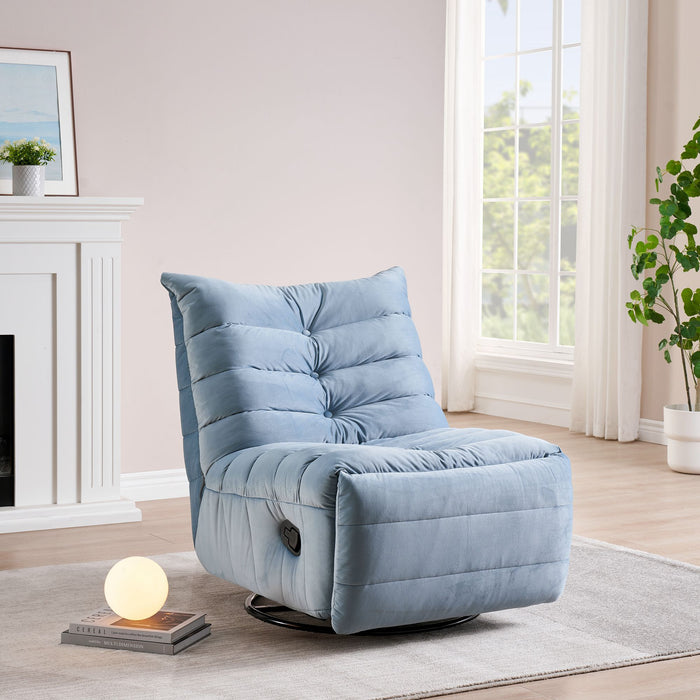 Lazy Chair, Rotatable Modern Lounge With A Side Pocket, Leisure Upholstered Sofa Chair, Reading Chair For Small Space - Lake Blue