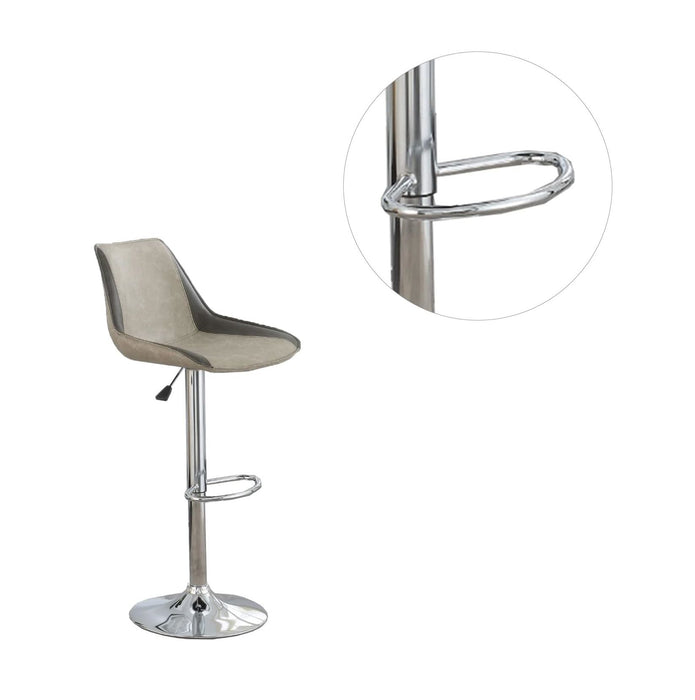 Dining Kitchen Adjustable Bar Stool Chair Light Grey Wax Polyurethane Leather Chrome Base Modern (Set of 2) Chairs / Bar Stool