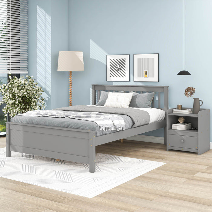Full Bed With Headboard And Footboard With Nightstand - Grey