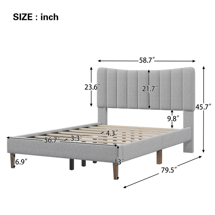 Upholstered Platform Bed Frame With Vertical Channel Tufted Headboard, No Box Spring Needed, Full, Gray