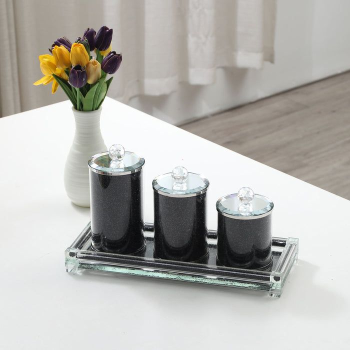 Ambrose Exquisite Three Glass Canister With Tray In Gift Box Black