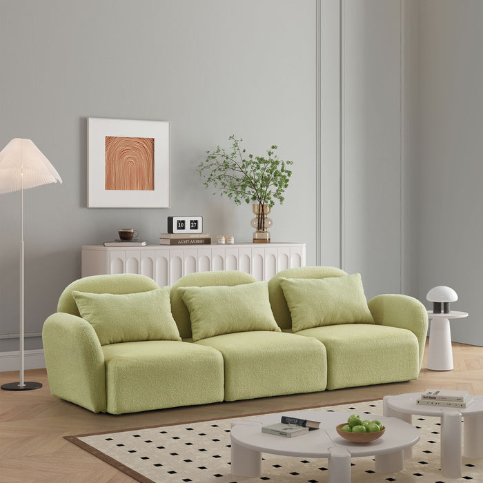 Living Room Furniture Three Seat Lazy Sofa Teddy Fabric Light Green