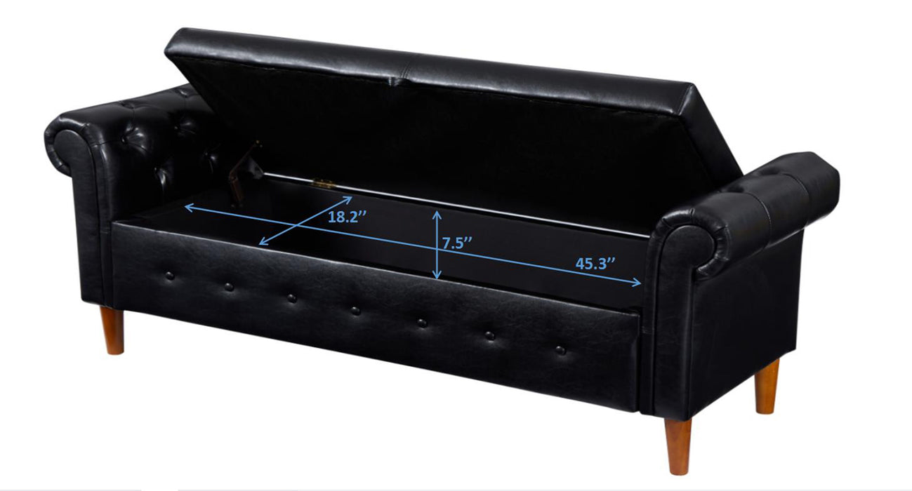 Black Multifunctional Storage Rectangular Sofa Stool - Black